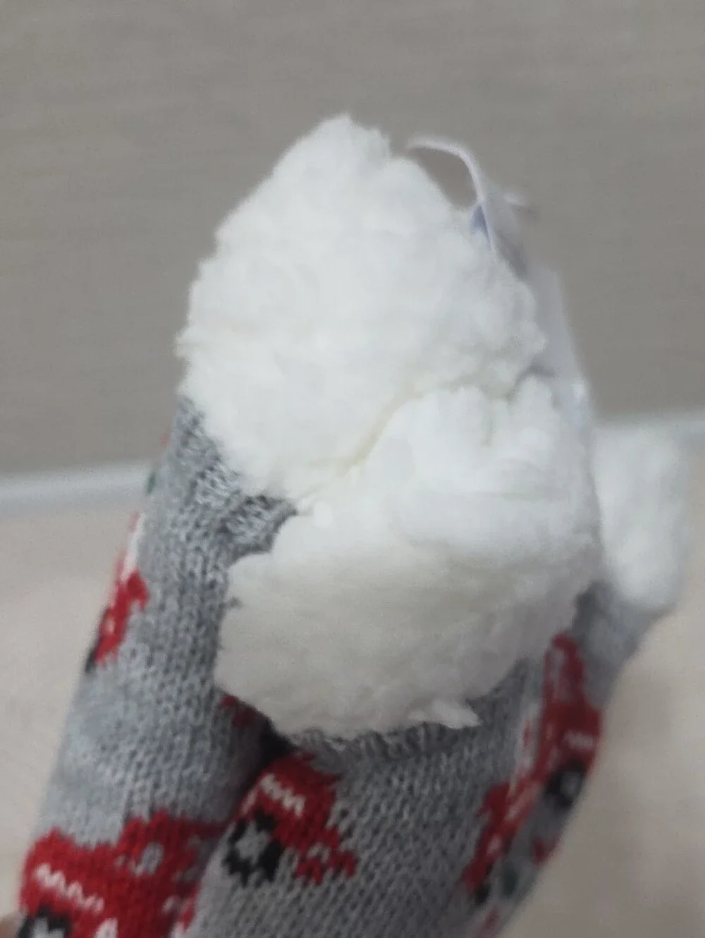 Maurices Gray Teddy Socks with Red Truck Pattern and White Sherpa Cuff